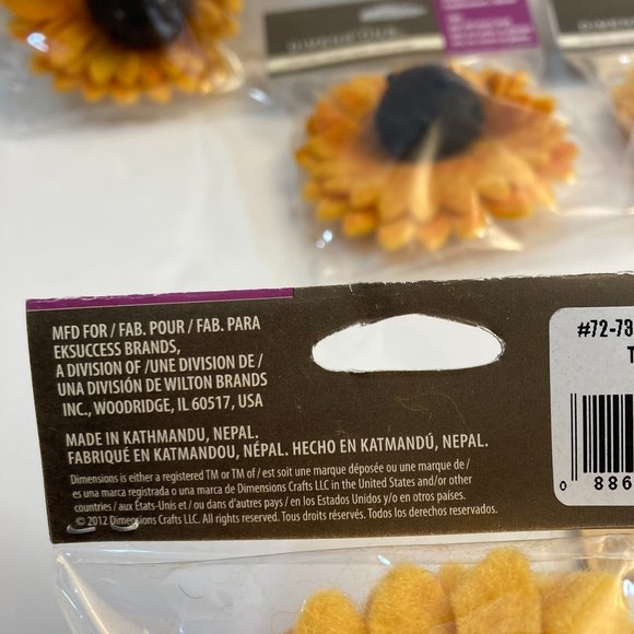 Sunflower 100% Wool Felt Beads 3" Crafts Applique Embellishments Needle Felting - Picture 6 of 12